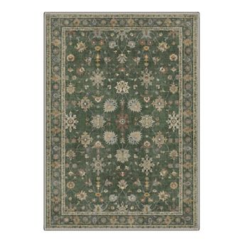 GENIMO Vintage Floral Vine Border Machine Washable Low Pile Non Slip Soft Polyester Rug