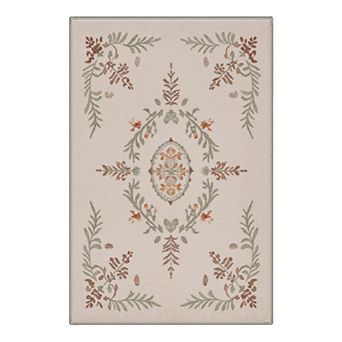 GENIMO Botanical Leaf Medallion Machine Washable Low Pile Non Slip Soft Polyester Rug