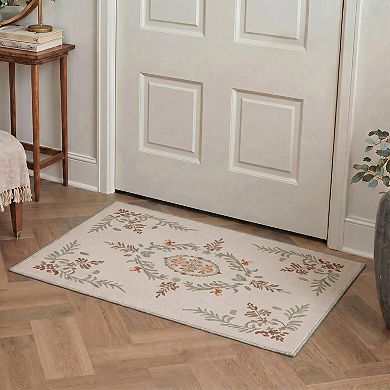 GENIMO Botanical Leaf Medallion Machine Washable Low Pile Non Slip Soft Polyester Rug