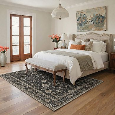 GENIMO Vintage Floral Paisley Border Machine Washable Low Pile Non Slip Soft Polyester Rug