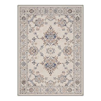 GENIMO Vintage Floral Vine Medallion Machine Washable Low Pile Non Slip Soft Polyester Rug