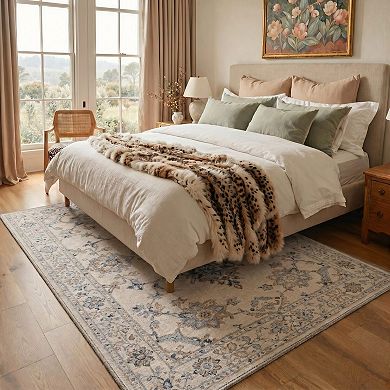 GENIMO Vintage Floral Vine Medallion Machine Washable Low Pile Non Slip Soft Polyester Rug