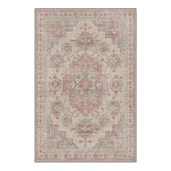 GENIMO Vintage Geometric Medallion Border Machine Washable Low Pile Non Slip Soft Polyester Rug