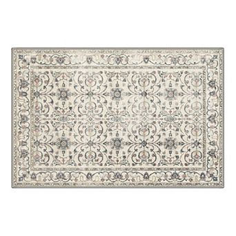 GENIMO Vintage Floral Scroll Border Machine Washable Low Pile Non Slip Soft Polyester Rug