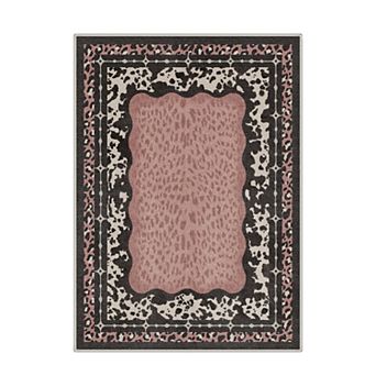 GENIMO Leopard Cowhide Frame Machine Washable Low Pile Non Slip Soft Polyester Rug