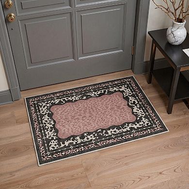 GENIMO Leopard Cowhide Frame Machine Washable Low Pile Non Slip Soft Polyester Rug