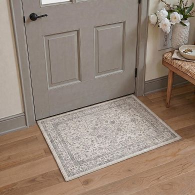 GENIMO Vintage Floral Medallion Border Machine Washable Low Pile Non Slip Soft Polyester Rug