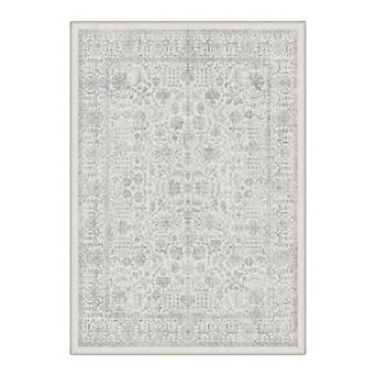 GENIMO Vintage Distressed Floral Border Machine Washable Low Pile Non Slip Soft Polyester Rug