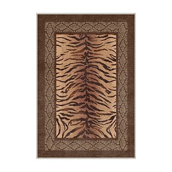 GENIMO Tiger Stripe Animal Print Machine Washable Low Pile Non Slip Soft Polyester Rug