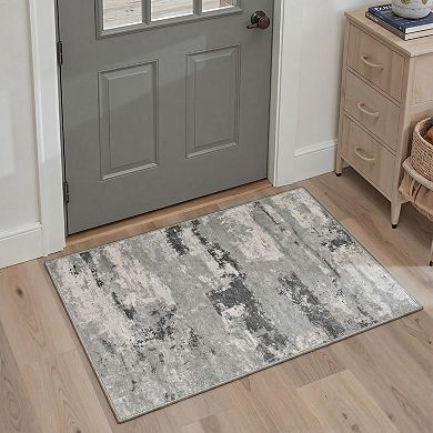 GENIMO Abstract Distressed Brushstroke Machine Washable Low Pile Non Slip Soft Polyester Rug