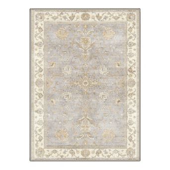GENIMO Vintage Floral Scroll Border Machine Washable Low Pile Non Slip Soft Polyester Rug