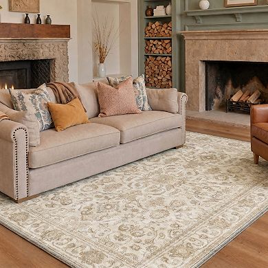 GENIMO Vintage Floral Scroll Medallion Machine Washable Low Pile Non Slip Soft Polyester Rug