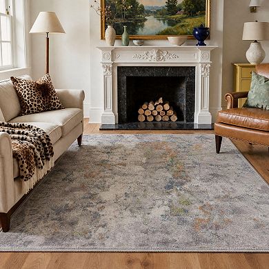 GENIMO Abstract Speckled Distressed Machine Washable Low Pile Non Slip Soft Polyester Rug