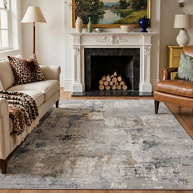 GENIMO Abstract Urban Brushstroke Machine Washable Low Pile Non Slip Soft Polyester Rug