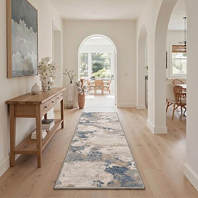 GENIMO Abstract Watercolor Distressed Machine Washable Low Pile Non Slip Soft Polyester Rug