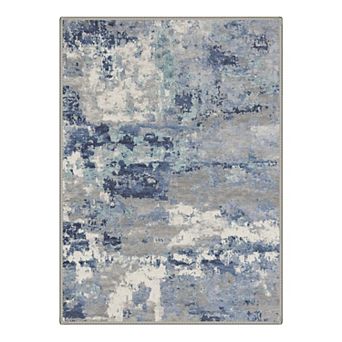 GENIMO Abstract Distressed Brushstroke Machine Washable Low Pile Non Slip Soft Polyester Rug