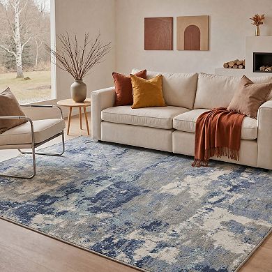 GENIMO Abstract Distressed Brushstroke Machine Washable Low Pile Non Slip Soft Polyester Rug