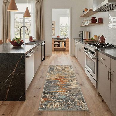GENIMO Abstract Distressed Brushstroke Machine Washable Low Pile Non Slip Soft Polyester Rug