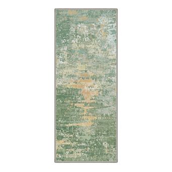 GENIMO Abstract Distressed Brushstroke Machine Washable Low Pile Non Slip Soft Polyester Rug