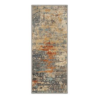 GENIMO Abstract Distressed Brushstroke Machine Washable Low Pile Non Slip Soft Polyester Rug