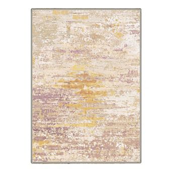 GENIMO Abstract Distressed Brushstroke Machine Washable Low Pile Non Slip Soft Polyester Rug