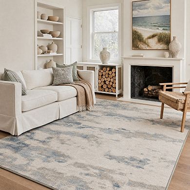 GENIMO Abstract Watercolor Brushstroke Machine Washable Low Pile Non Slip Soft Polyester Rug