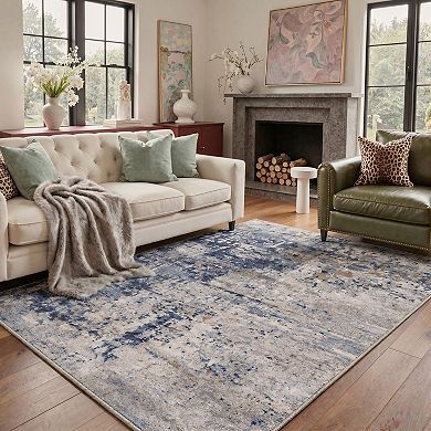 GENIMO Abstract Distressed Speckled Machine Washable Low Pile Non Slip Soft Polyester Rug