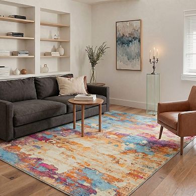 GENIMO Abstract Distressed Brushstroke Machine Washable Low Pile Non Slip Soft Polyester Rug