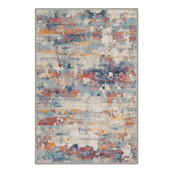 GENIMO Abstract Distressed Brushstroke Machine Washable Low Pile Non Slip Soft Polyester Rug