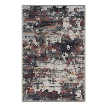 GENIMO Abstract Distressed Brushstroke Machine Washable Low Pile Non Slip Soft Polyester Rug