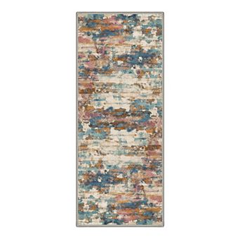 GENIMO Abstract Distressed Brushstroke Machine Washable Low Pile Non Slip Soft Polyester Rug