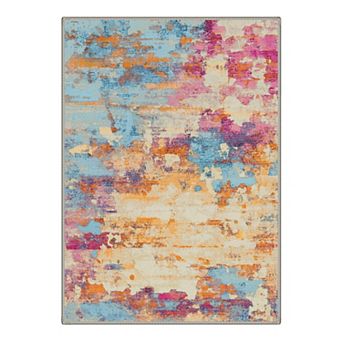 GENIMO Abstract Distressed Brushstroke Machine Washable Low Pile Non Slip Soft Polyester Rug
