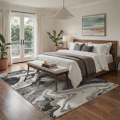 GENIMO Abstract Marble Swirl Machine Washable Low Pile Non Slip Soft Polyester Rug