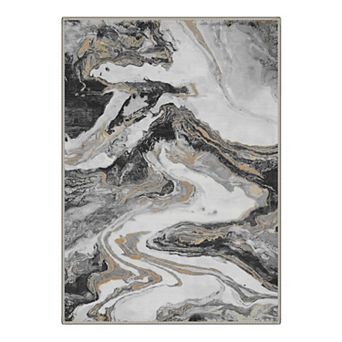 GENIMO Abstract Marble Swirl Machine Washable Low Pile Non Slip Soft Polyester Rug