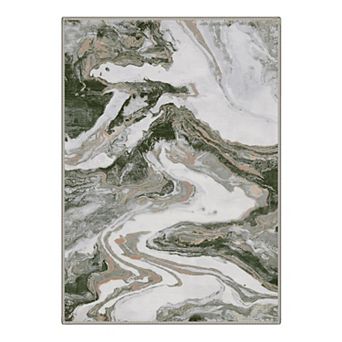 GENIMO Abstract Marble Swirl Machine Washable Low Pile Non Slip Soft Polyester Rug