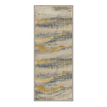 GENIMO Abstract Wave Brushstroke Machine Washable Low Pile Non Slip Soft Polyester Rug