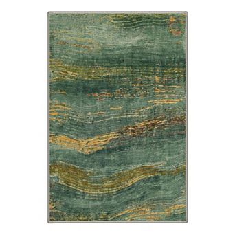 GENIMO Abstract Wave Brushstroke Machine Washable Low Pile Non Slip Soft Polyester Rug