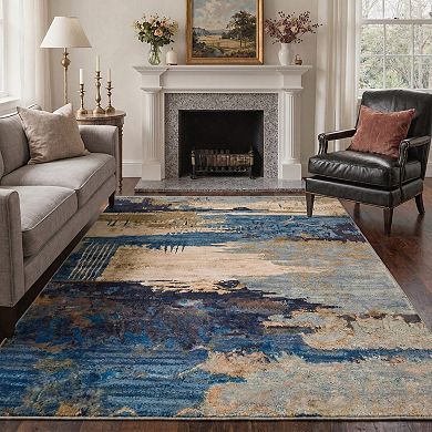GENIMO Abstract Brushstroke Blocks Machine Washable Low Pile Non Slip Soft Polyester Rug