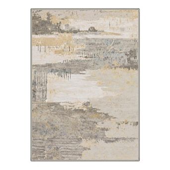 GENIMO Abstract Brushstroke Blocks Machine Washable Low Pile Non Slip Soft Polyester Rug