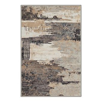GENIMO Abstract Brushstroke Blocks Machine Washable Low Pile Non Slip Soft Polyester Rug