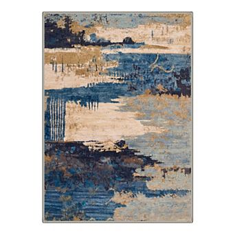 GENIMO Abstract Brushstroke Blocks Machine Washable Low Pile Non Slip Soft Polyester Rug