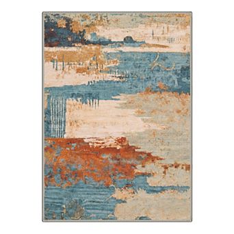 GENIMO Abstract Brushstroke Blocks Machine Washable Low Pile Non Slip Soft Polyester Rug