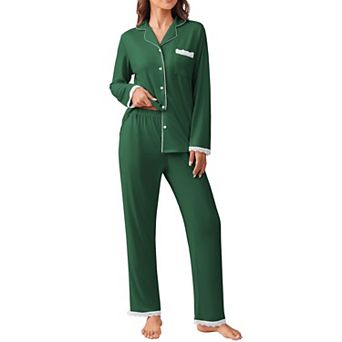 Ekouaer Womens Pajamas Set Long Sleeve Button Down Lounge Set Pieces Nightwear Lace Pajamas Set