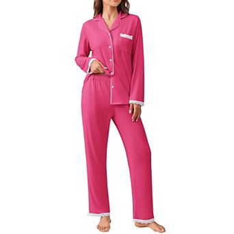Ekouaer Womens Pajamas Set Long Sleeve Button Down Lounge Set Pieces Nightwear Lace Pajamas Set