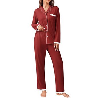 Ekouaer Womens Pajamas Set Long Sleeve Button Down Lounge Set Pieces Nightwear Lace Pajamas Set