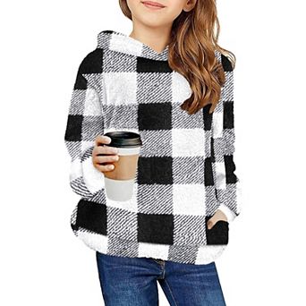 Arshiner Girls Fuzzy Fleece Hoodies Casual Sweatshirt Sherpa Pullover with Kangaroo Pockets