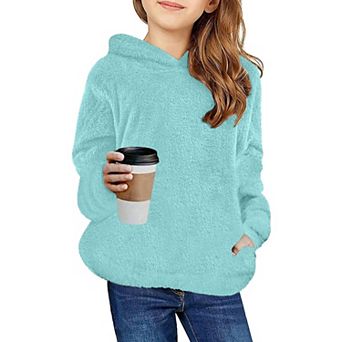 Arshiner Girls Fuzzy Fleece Hoodies Casual Sweatshirt Sherpa Pullover with Kangaroo Pockets