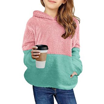 Arshiner Girls Fuzzy Fleece Hoodies Casual Sweatshirt Sherpa Pullover with Kangaroo Pockets