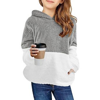Arshiner Girls Fuzzy Fleece Hoodies Casual Sweatshirt Sherpa Pullover with Kangaroo Pockets
