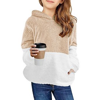 Arshiner Girls Fuzzy Fleece Hoodies Casual Sweatshirt Sherpa Pullover with Kangaroo Pockets